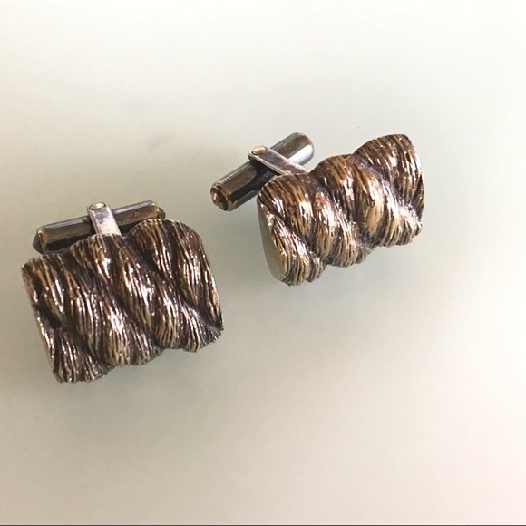 Ballou Other - Vintage Gold Textured Sterling Silver Cuff Links